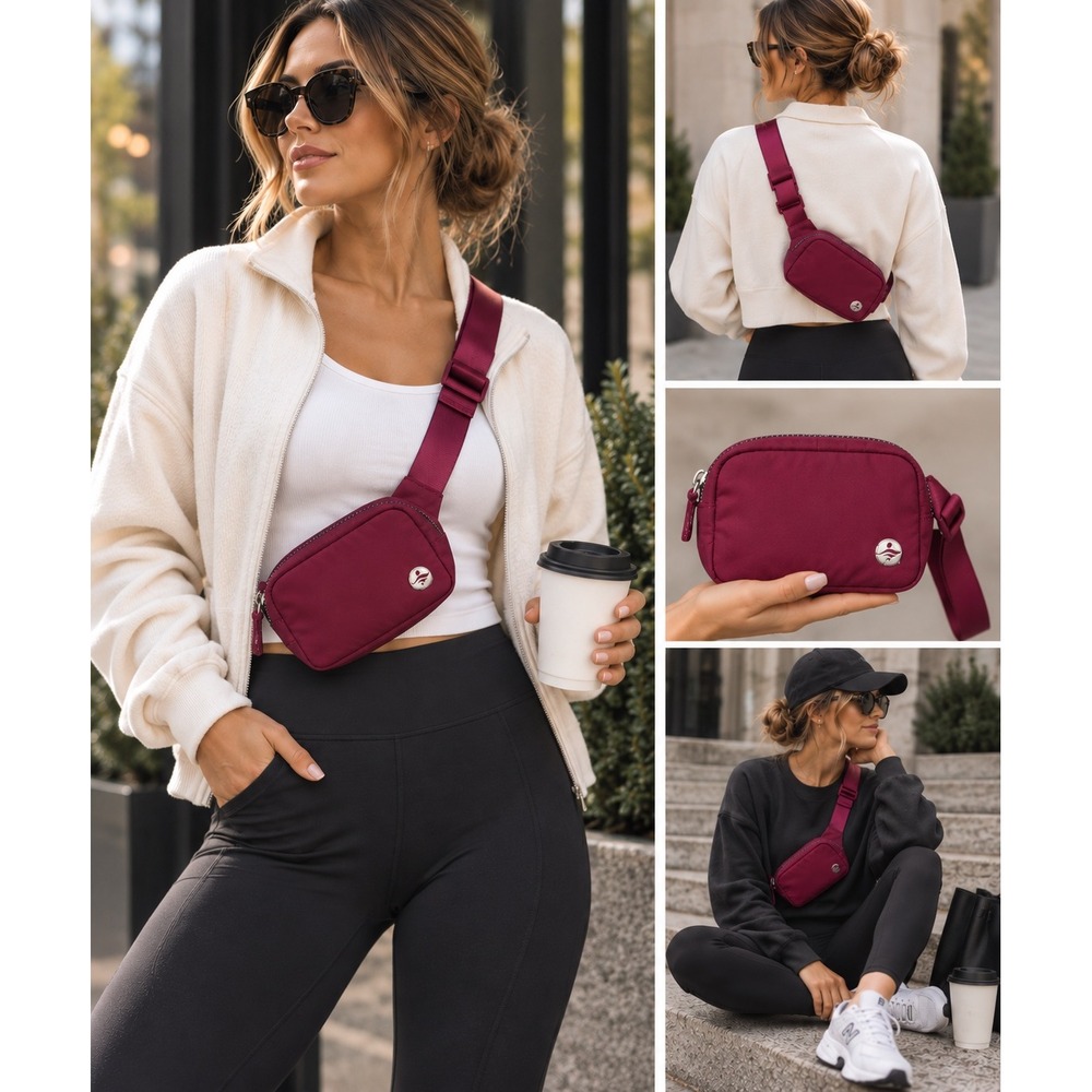 Halara Burgundy Nylon Belt Bag Crossbody Athleisure Travel Sling Waist Bag